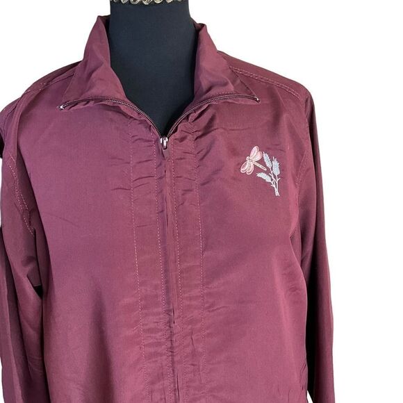 The Paragon Woman's Windbreaker Jacket Size S Maroon Zip Front Embroidered - Picture 2 of 13
